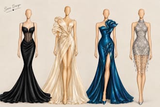 create custom fashion dress illustrations and designs