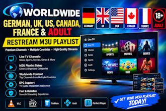 offer worldwide, german, uk, us, canada, france, adult restream, m3u playlist