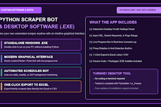 build python web scraper bot and desktop app with gui
