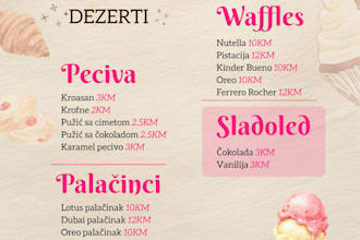 design a stylish menu for your cafe, coffee shop or bakery