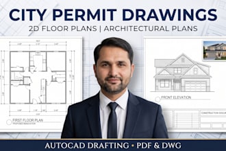 draw city permit plans, architectural drawings and 2d floor plans