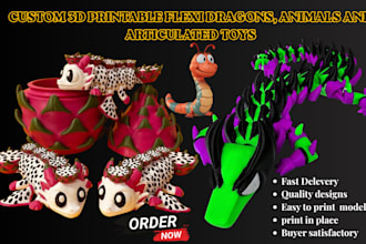 design custom 3d printable flexi dragons animals toy model, articulated toys