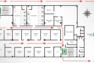 draft emergency evacuation plan,fire exit escape route,assembly point map layout