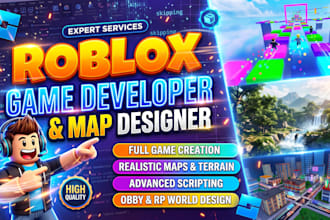 develop custom roblox full game, scripting, realistic map, obby, terrain
