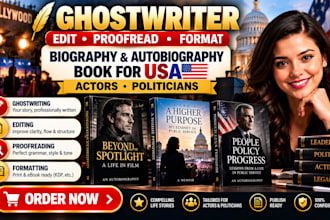 write blurb edit format biography autobiography book for USA actors politicians