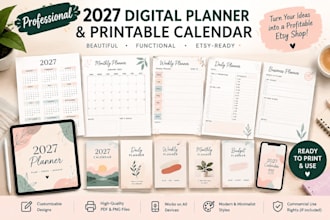 design professional 2027 digital planner and printable calender for etsy sellers