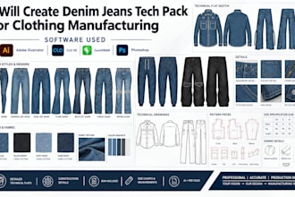 create denim jeans tech pack for clothing manufacturing