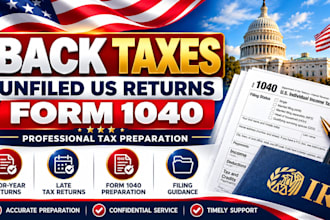 prepare back taxes, late US tax returns and unfiled form 1040
