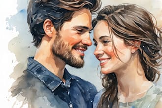 draw a watercolor couple portrait