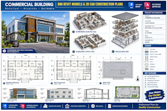 draft commercial bim revit models and 2d cad construction plans