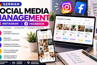 manage german social media accounts with posts, captions, scheduling content