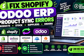 fix shopify product sync errors with odoo erp hr, amazon and supplier stock sync