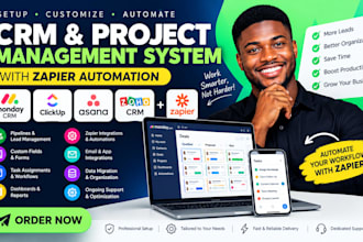 setup monday crm clickup or asana zoho crm system with zapier automation