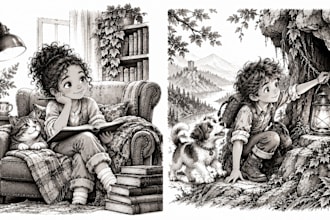 create black and white spot illustrations for childrens chapter books