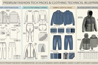 design fashion tech pack, clothing tech pack, apparel tech pack and flat sketch