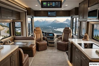 design luxury motorhome camper van, caravan food truck mobile shop rv bus in 3d