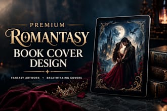 design a premium romantasy book cover with fantasy artwork