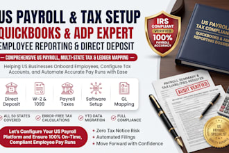 set up US payroll, payroll taxes and employee reporting with quickbooks and adp