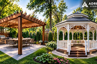 design 3d backyard, deck, pergola, patio and provide structural permit drawings
