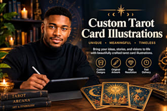 draw custom tarot card illustration, oracle deck and zodiac