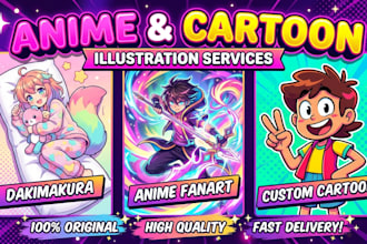 create dakimakura art anime fanart and custom cartoon character illustartion
