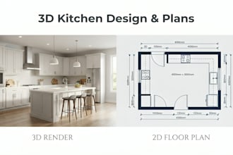do 3d kitchen design with realistic renders and technical plans