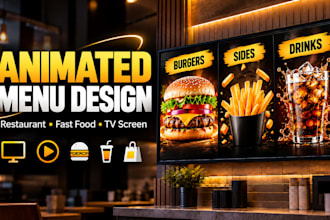 create animated digital menu boards for restaurants, fast food and TV screens
