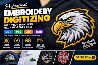 digitize your logo for embroidery in dst pes jef emb and embroidery digitizing
