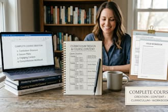 design course content, curriculum, and slide pitch decks for online courses