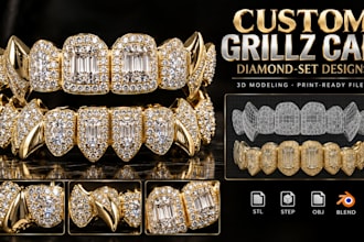 do custom grillz and teeth jewelry, 3d modeling, diamond setting for 3d printing