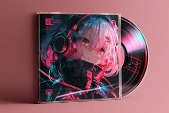 create aesthetic lofi  cyberpunk anime album cover art