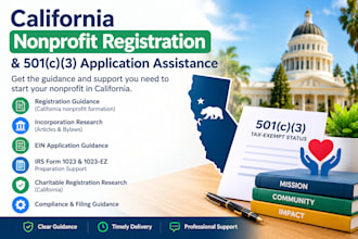 assist with california nonprofit registration and 501c3 application