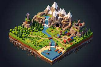 create low poly 3d game maps, terrain, environments and game assets