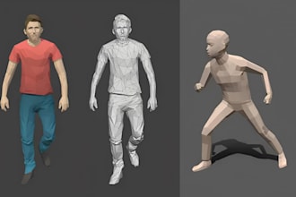 model custom 3d lowpoly character for game asset, animation psx style in blender