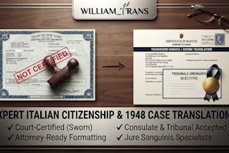 do a court certified italian translations for citizenship, visa, and 1948 cases