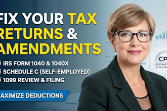 review, assist, and file US tax return form 1040 schedule c 1099 tax amendment