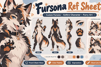 draw furry art, fursona, furry pfp, fursona ref sheet and anthro characters