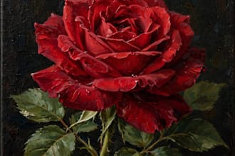 create a realistic red rose oil painting for you