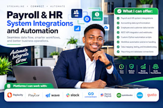 setup paylocity, paycor, wave, slack, quickbooks, xero, gusto API integrations