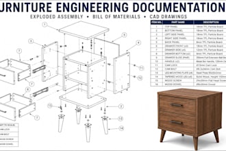 create mechanical assembly drawing, user manual for furniture manufacturing