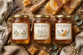 design organic honey label and food product packaging PSD