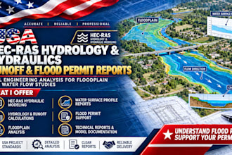 do US hec ras hydrology, hydraulic, runoff and flood permit reports