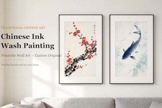 chinese ink wash painting  printable wall art or custom original