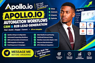 setup apollo io automation workflows, CRM and b2b n8n, monday zoho, clay com