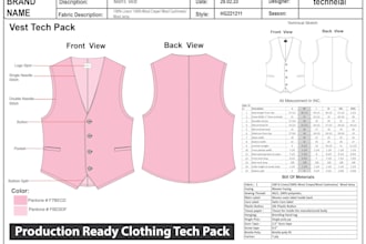 create a clothing tech pack, garment pattern, and size grading