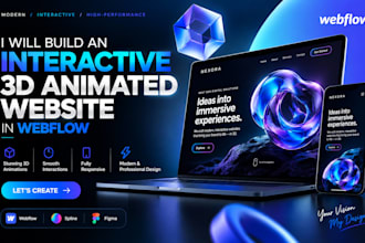 build interactive 3d animated website, 3d webflow website 3d scrolling animation