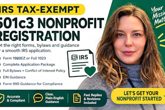 form your 501c3 nonprofit, prepare form 1023, 1023ez, 990, bylaws, tax exempt