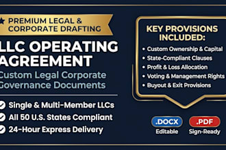 draft a customized llc operating agreement and corporate governance documents