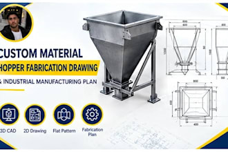 custom material hopper fabrication drawing and industrial manufacturing plan