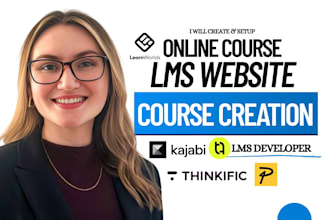 setup online course website on kajabi thinkific, podia, teachable or learnworlds